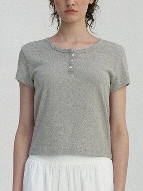 Nothing Written Preta Henley T-Shirt in Heather Grey Cotton